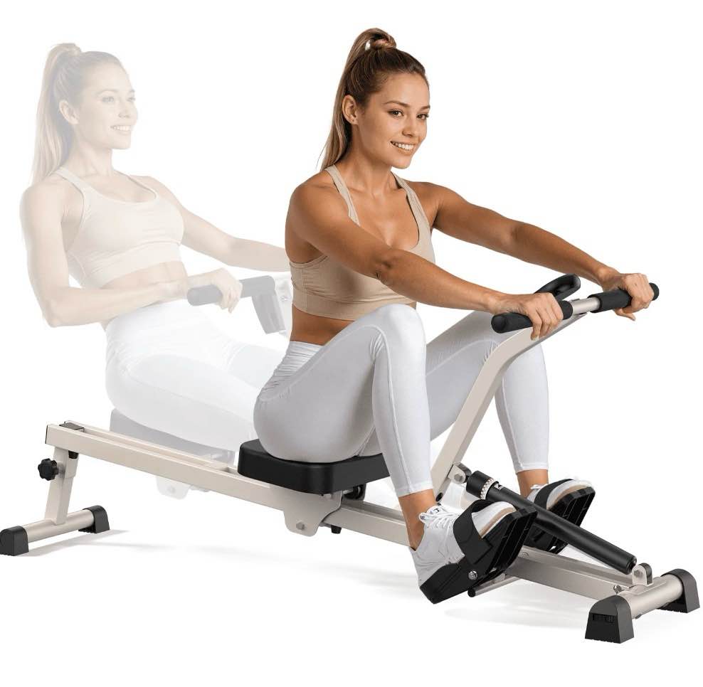 upgo rowing machine rower for home cardio workouts, 12 adjustable resistance, includes digital monitor and comfortable seat cushion