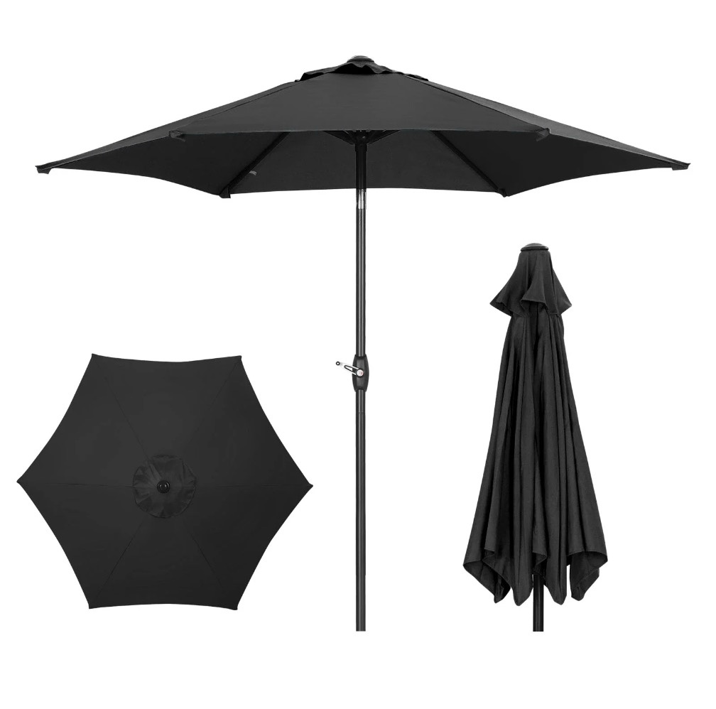 ainfox 9ft patio umbrella outdoor portable table market umbrella with push button tilt/crank waterproof uv-proof, black