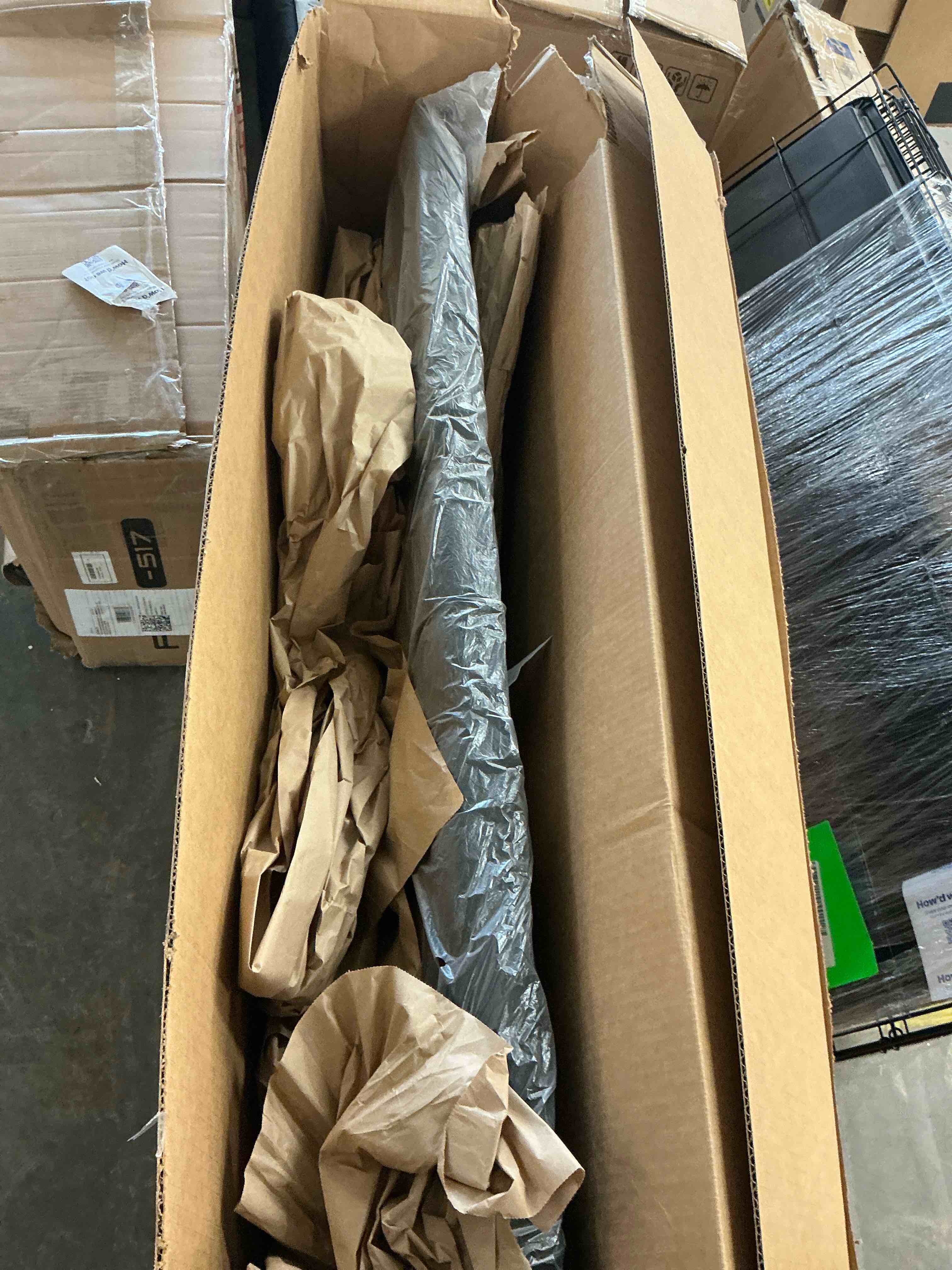 Condition photo showing Good Condition for upholstered queen headboard, modern diamond tufting, adjustable height, black