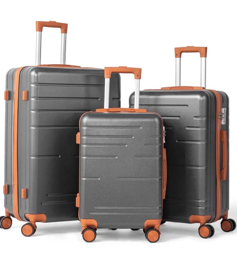 zimtown 3 piece luggage set, abs hardside lightweight suitcase with tsa lock spinner wheels, gray