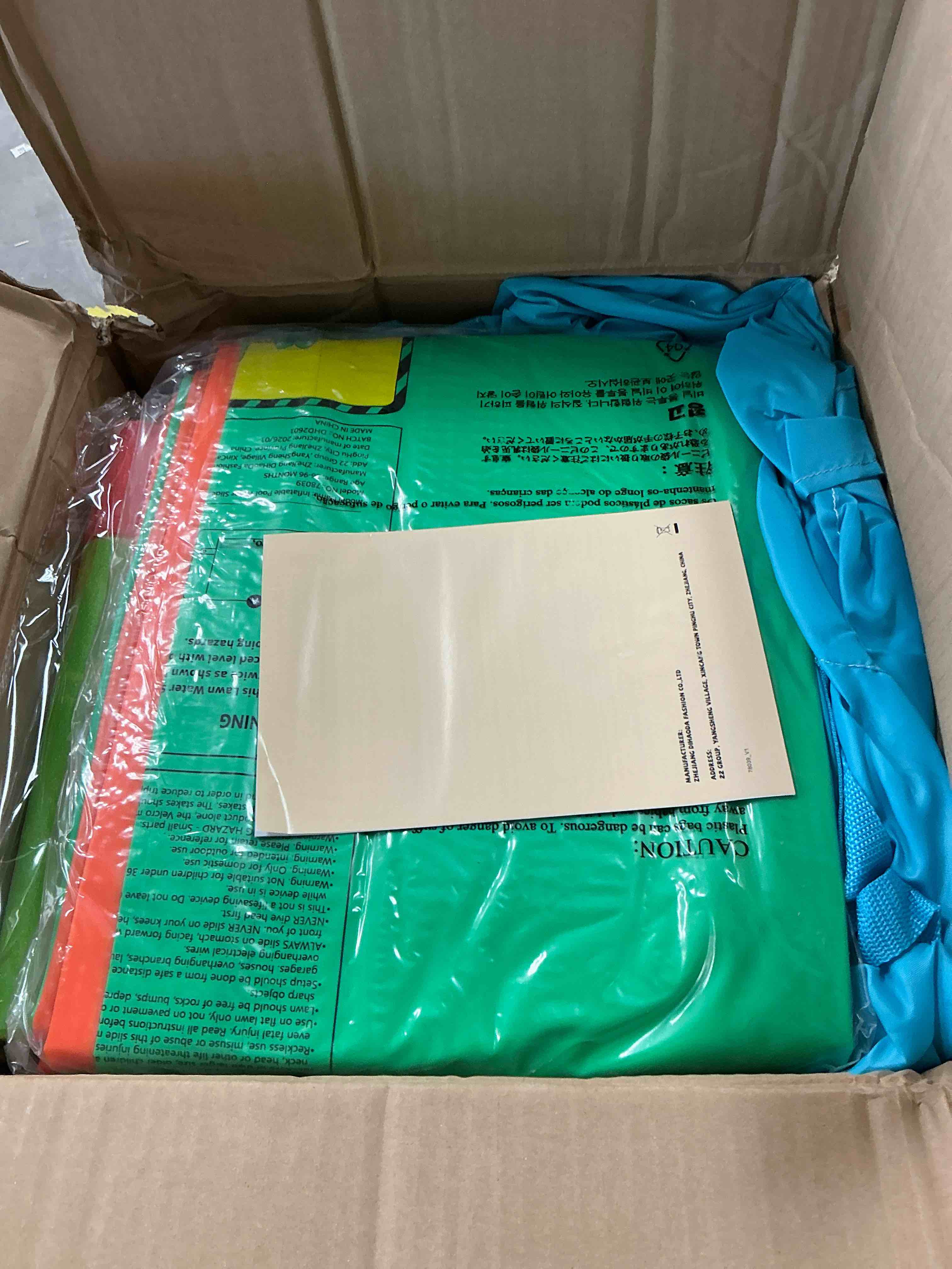 Condition photo showing New/Like New for inflatable water slide bounce house, extra large double slides bouncer castle, 840d+420d oxford cloth, whack-a-mole, deep pool, jump area, climbing wall, water cannon, for kids aged 3–10 backyard