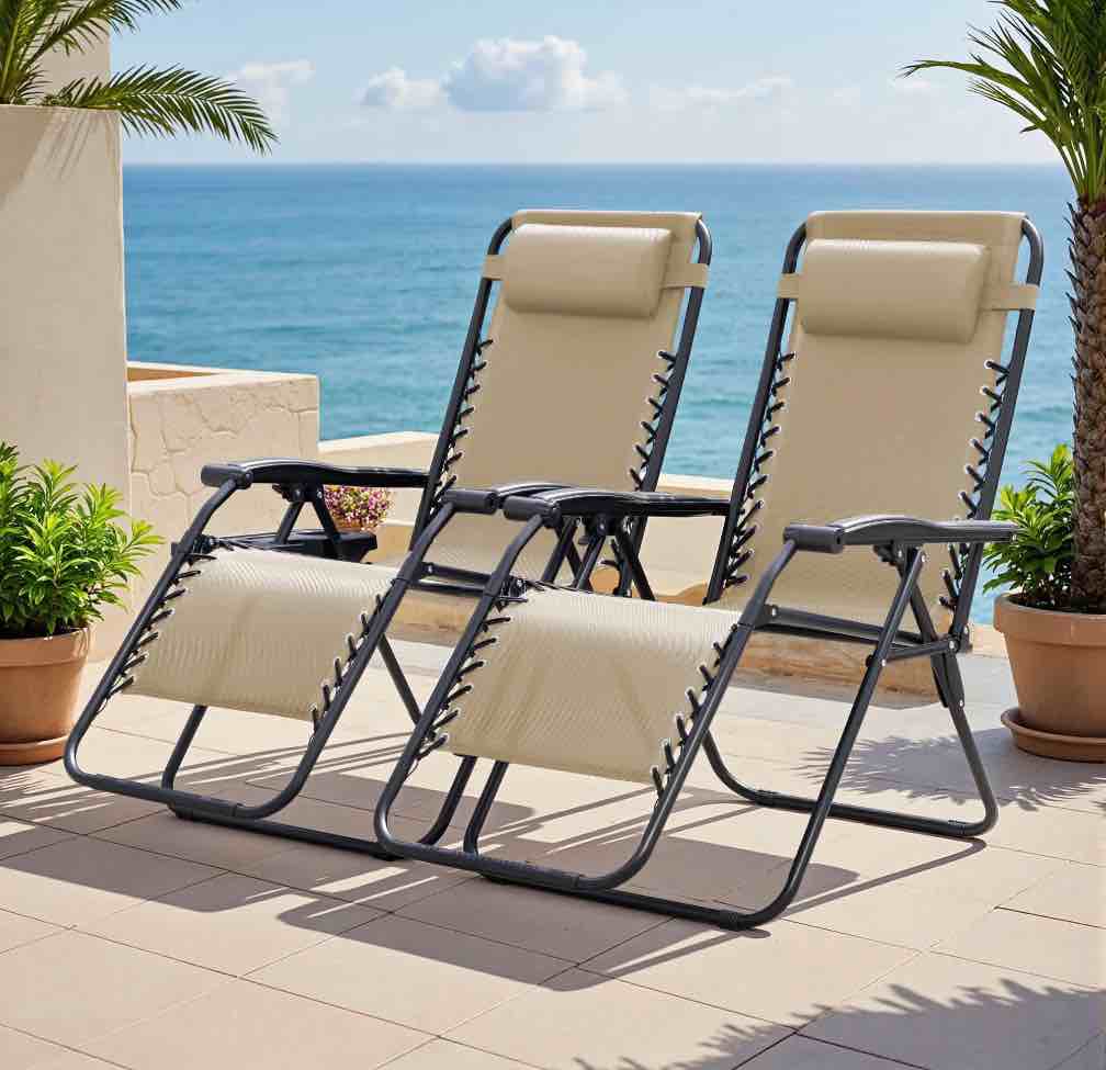 lacoo zero gravity chair patio outdoor foldable lawn lounge chair reclining chair with adjustable pillow pack of 2  beige