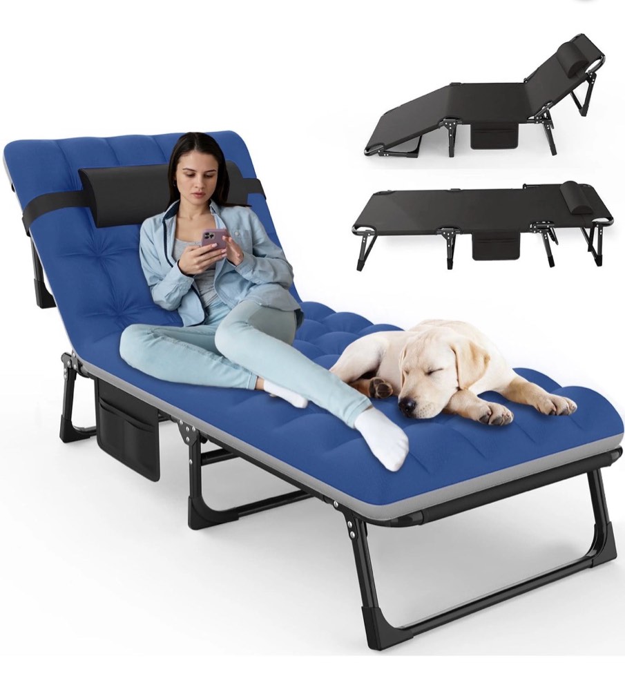gvdv portable folding camping cot with mattress, 29" wide multi-position folding chaise lounge chair, oversized folding bed sleep cot for outdoor, home, office