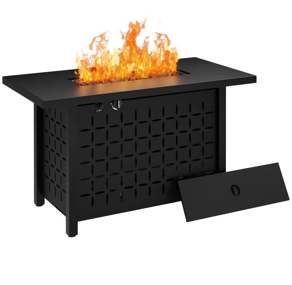 walsunny 43 inch gas fire pit table 50 000 btu outdoor rectangular propane firepit table with waterproof cover