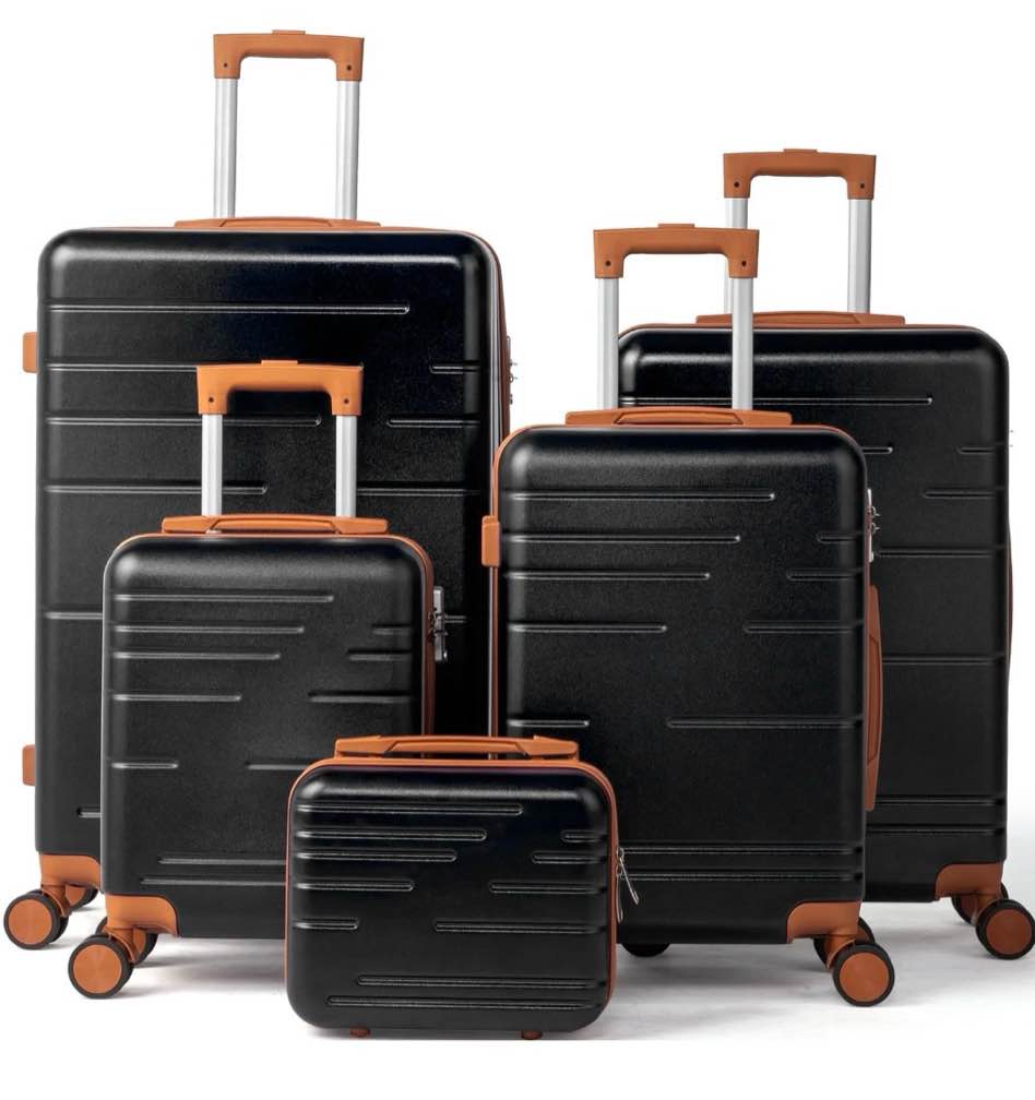 zimtown luggage 5 piece sets abs hardside luggage suitcase set with spinner wheels and tsa lock, black