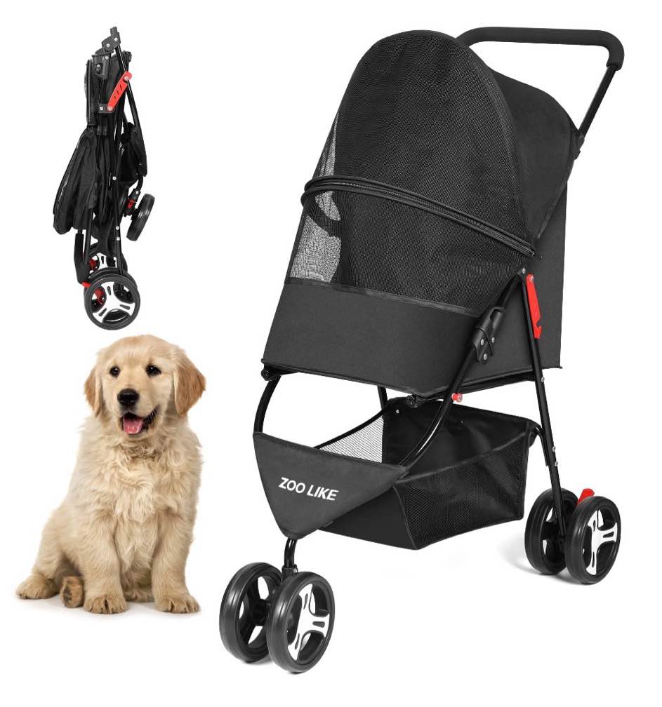 zoolike 3 wheel pet stroller cat dog stroller foldable jogging travel perros carrier for small medium dogs?puppy stroller,black