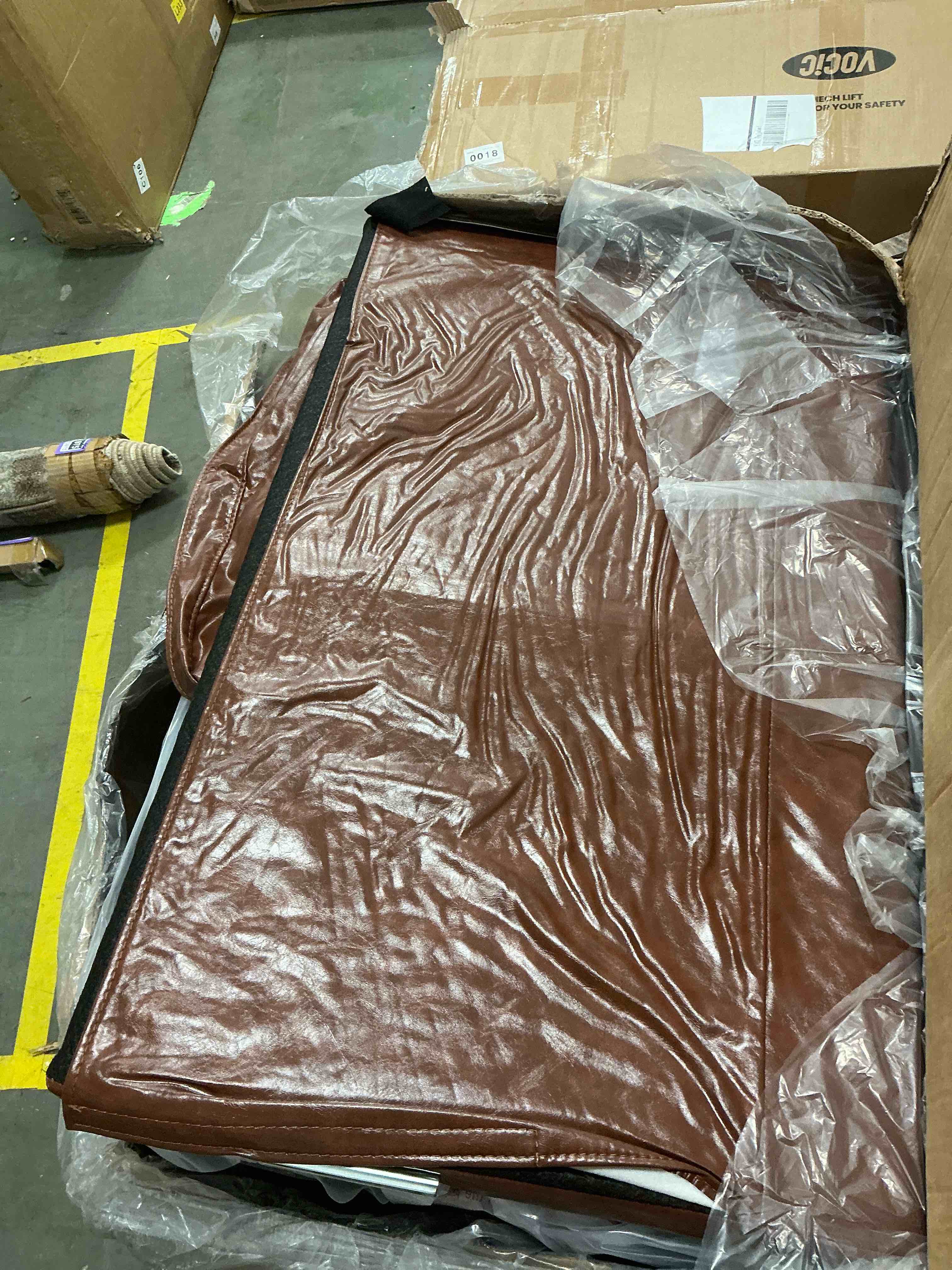 Condition photo showing New/Like New for 87" couch premium pu leather sofa, comfy extra deep seat 3 seater couch for living room, with 2 pillows, brown