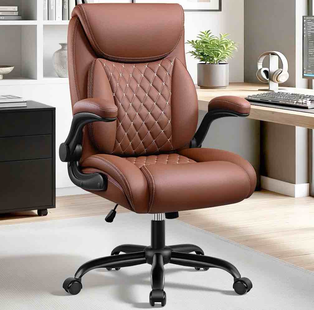 coolhut big and tall office chair 500lbs wide seat ergonomic computer desk chair, high back executive pu leather chair, adjustable armrest and lumbar back support office chair, brown