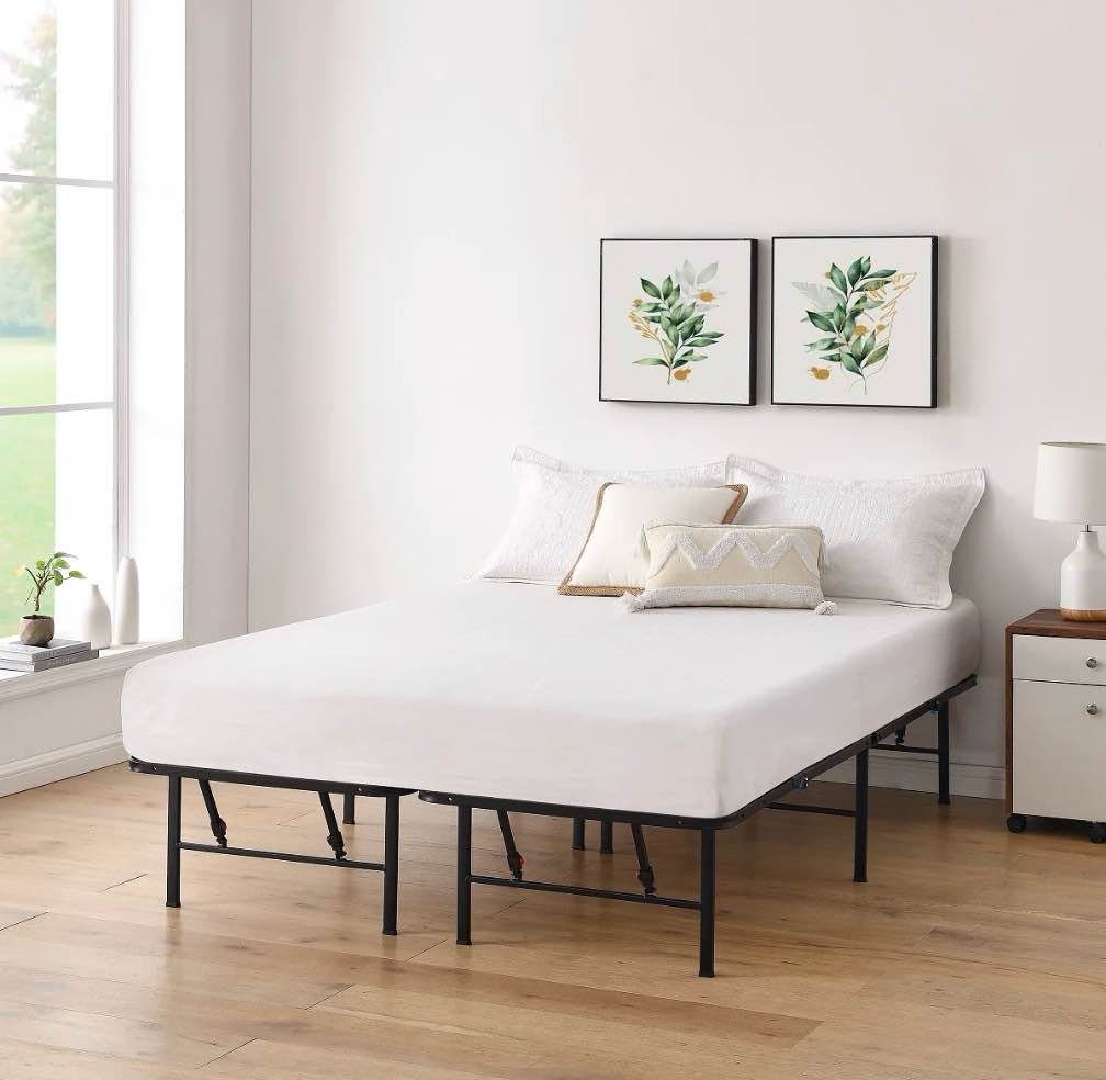 mainstays 14" high quad fold steel platform bed frame, queen