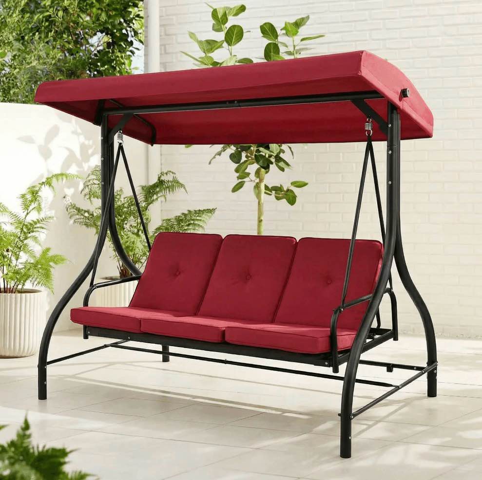 pirecart 3 person patio porch swing outdoor converting swing glider hammock with adjustable canopy  cushions  red