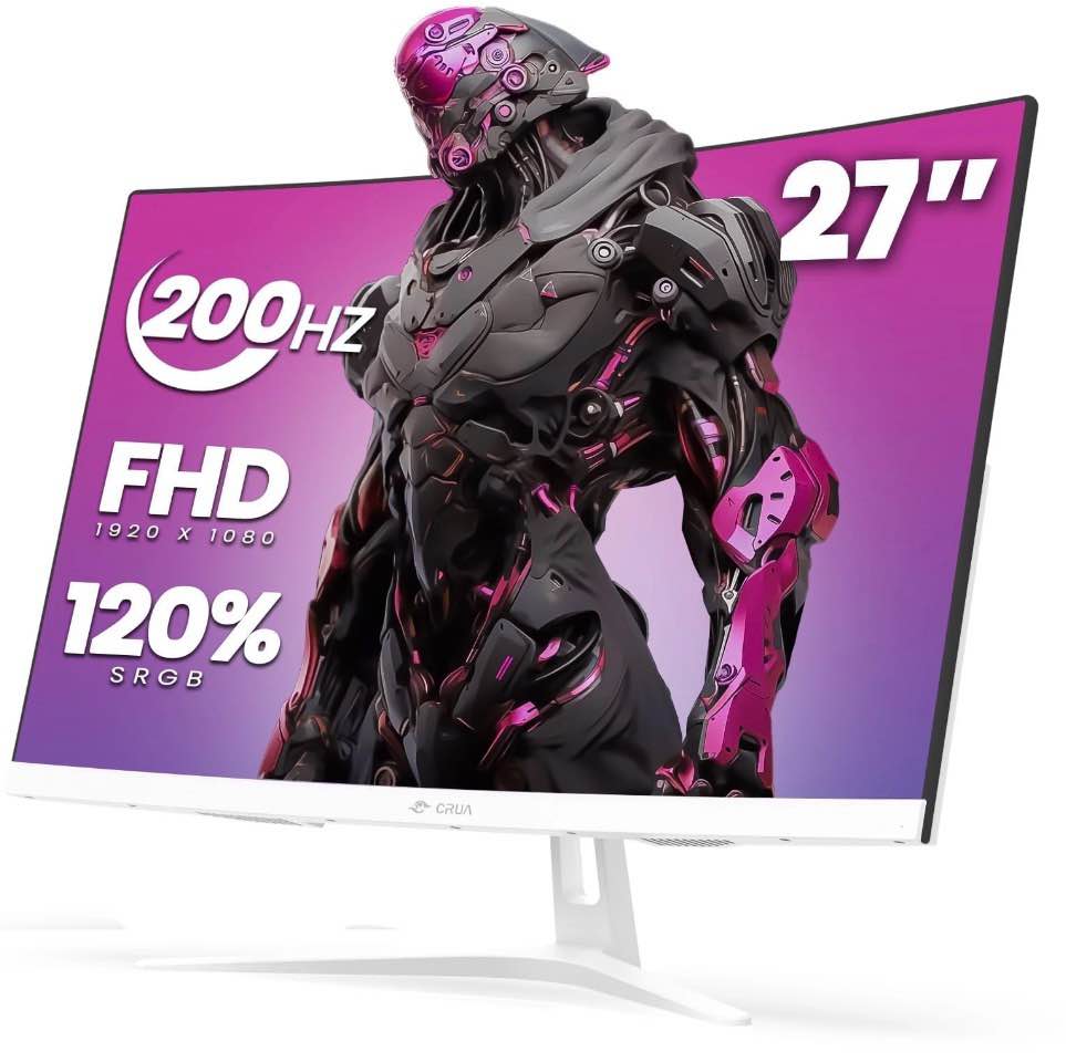 CRUA 27" 200Hz Curved Gaming Monitor,FHD 1800R White Computer Monitor,120% sRGB,FreeSync,Low Motion Blur,HDMI & DP