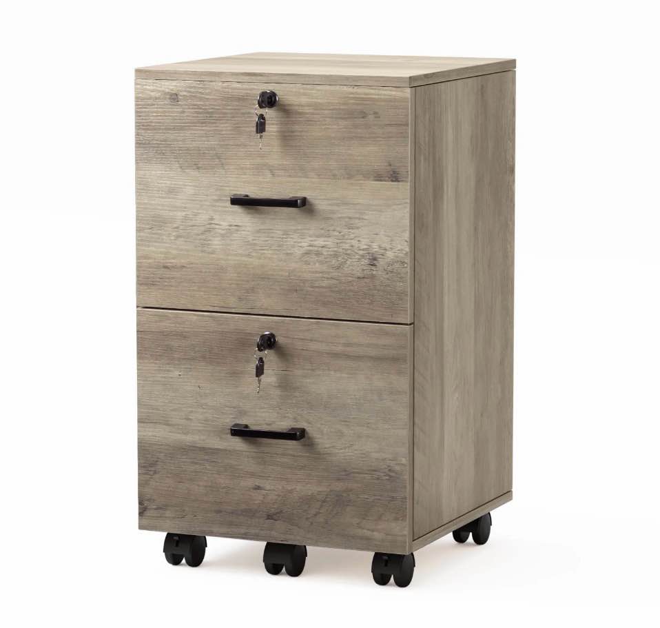 Ktaxon 2-Drawer Rolling Wood File Cabinet with Lock, Portable Vertical Mobile Wooden Storage Filing Cabinet for Home Office,Oak Gray