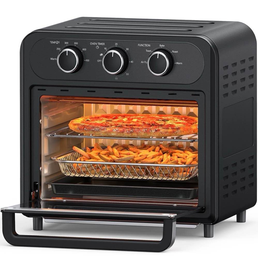 TaoTronics Air Fryer  1700W 14.8 Quart  5 in 1 Toaster Oven Countertop  Oil-Less Cooking  Stainless Steel  Black