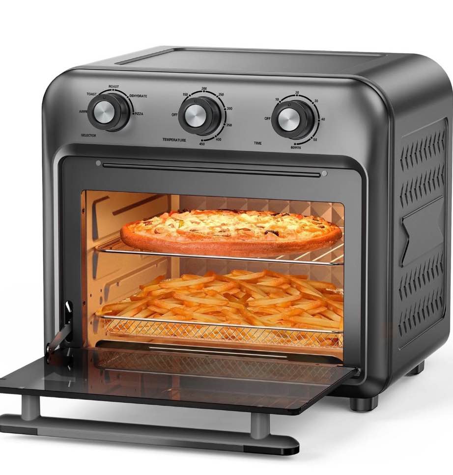 19QT Air Fryer Toaster Oven with Convection, 5-in-1 Countertop Cooker, Visible Window, Oil Free, 1500W, Black
