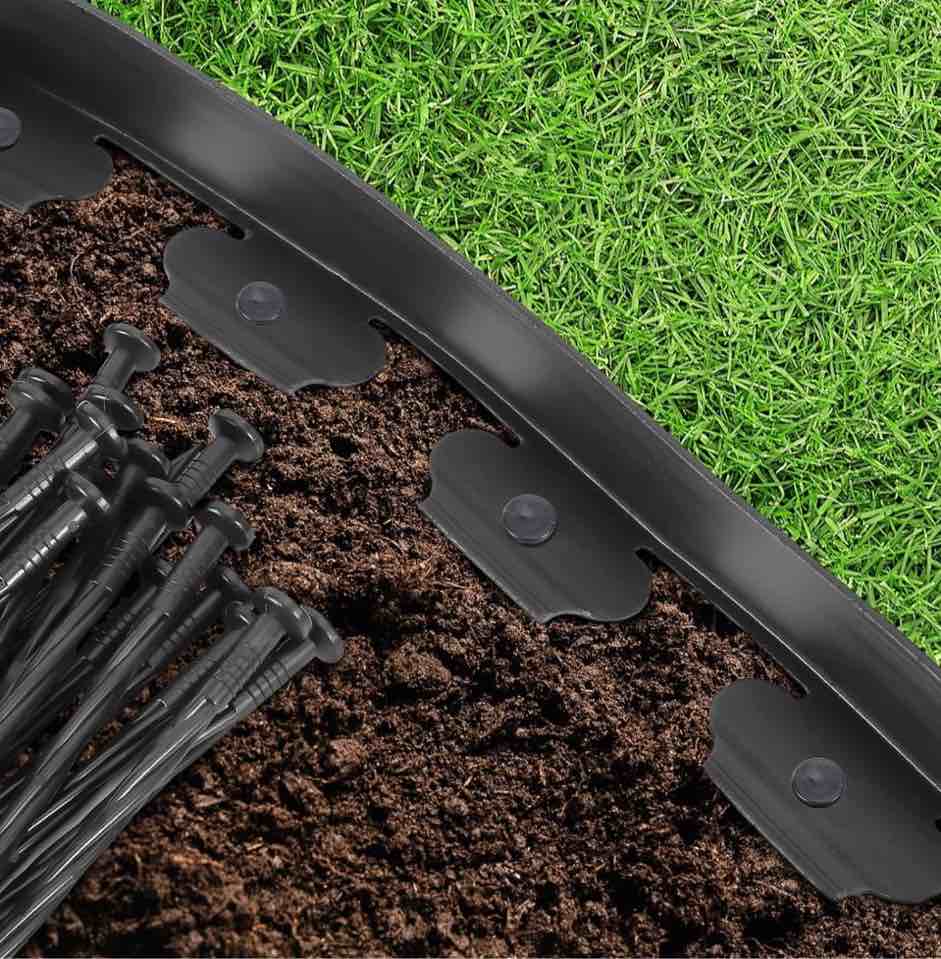 No Dig Durable Garden Landscape Edging Kit  2  Tall Black Plastic Lawn Border for Landscaping  Flower Gardens  Lawn (100FT+ 120pcs Anchoring Spikes  Black)