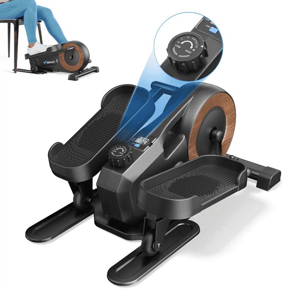 merach under desk elliptical, leg exerciser while sitting for seniors with 8-level resistance, quiet portable 2-in-1 seated & standing pedal exerciser equipment for home office