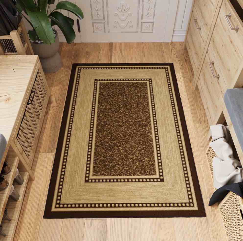 Ottomanson Border Indoor Doormat 2 3  x 3  - Non Slip Low Pile Area Rug for Entryway  Brown