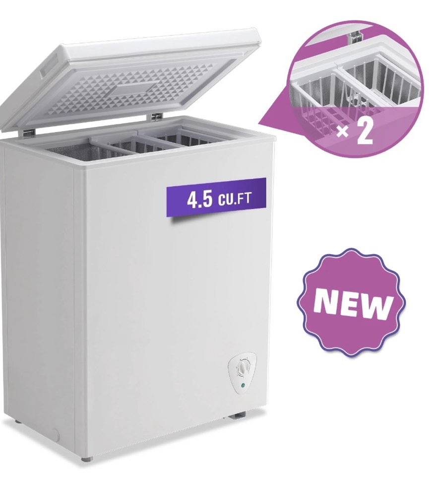 TACOOL Chest Freezer 4.5 Cu.ft Large Capacity with 2 Removable Basket Small Mini Deep Freezer Top Open Door White