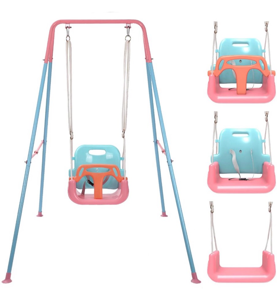 G TALECO GEAR 3-in-1 Toddler Swing Sets for Backyard  Comfy Baby Swing Outdoor Indoor  Kids Swing with Metal Stand  Pink
