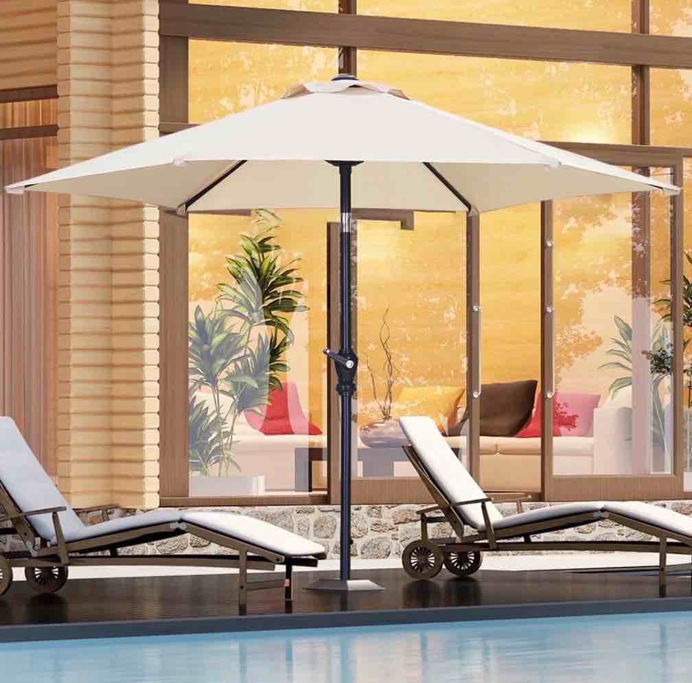 Ainfox 7.5ft Beige Outdoor Market Patio Umbrella with Push Button Tilt and Crank  Waterproof UV Protection