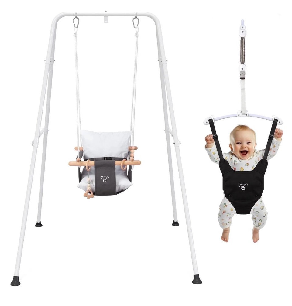 2 in 1 Baby Jumper, Toddler Swing and Bouncer, Indoor Outdoor Baby Swings for Infants, Gray