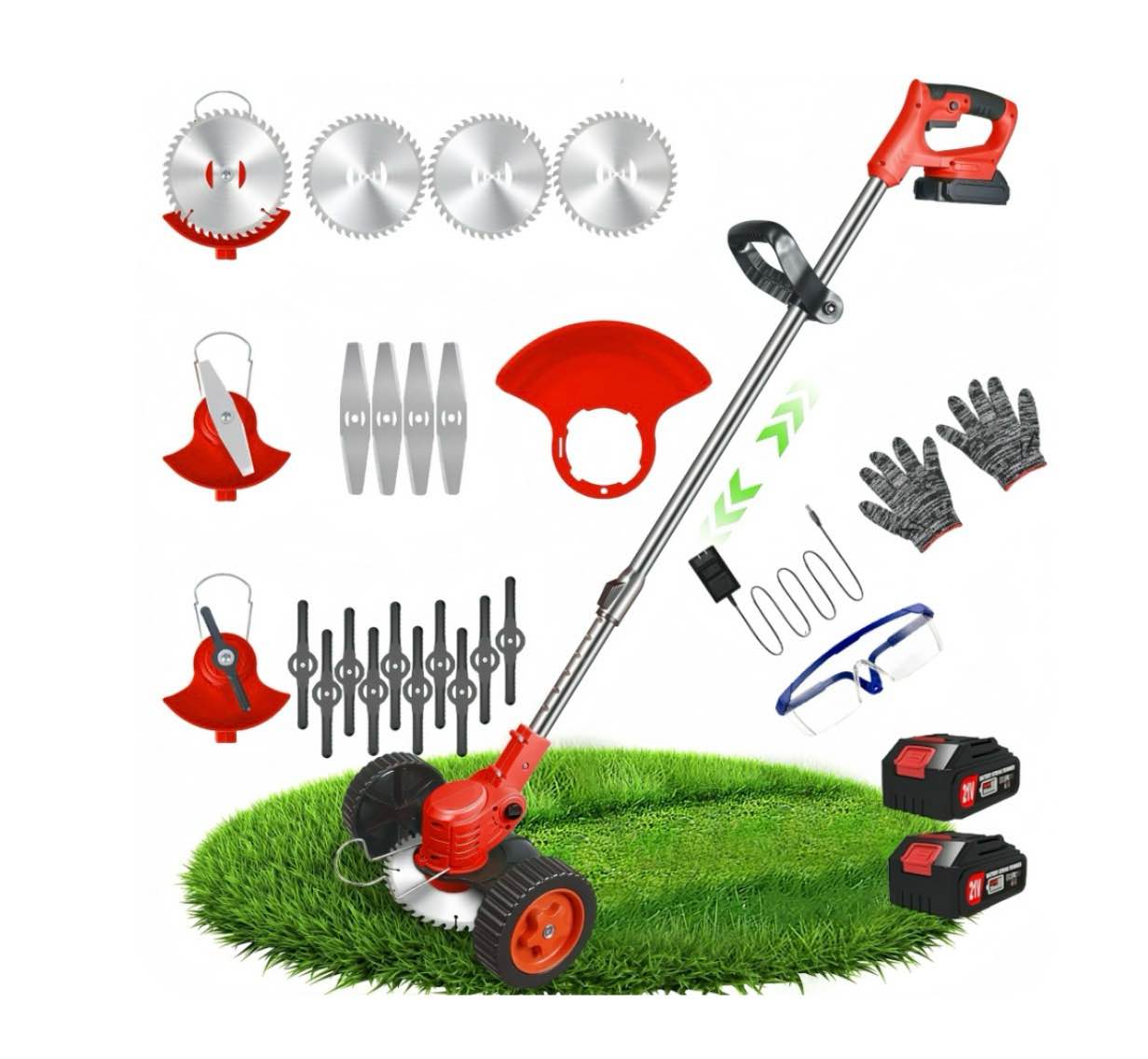 kingfurt 800w electric lawn mower with upgraded wheels  lithium battery  and multiple blades - efficient and environmentally friendly weed wacker