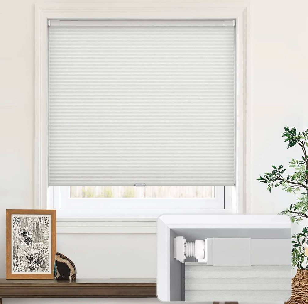 LazBlinds Cordless Cellular Shades  No Tools No Drill Blackout Honeycomb Shades Pleated Blinds for Windows  48   W x 48   H  Silver White