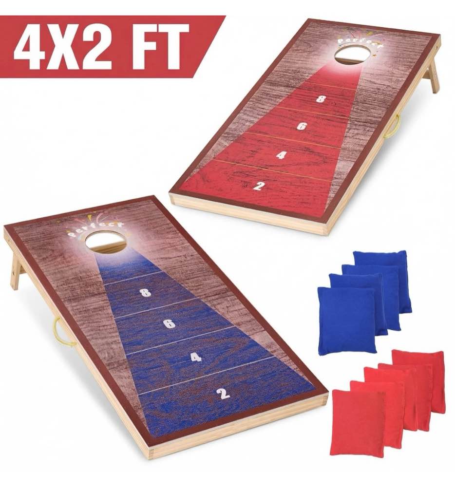 naipo 4x2ft cornhole game set with 8 bean bags portable outdoor wooden cornhole boards set perfect for adults family beach yard camping parties games