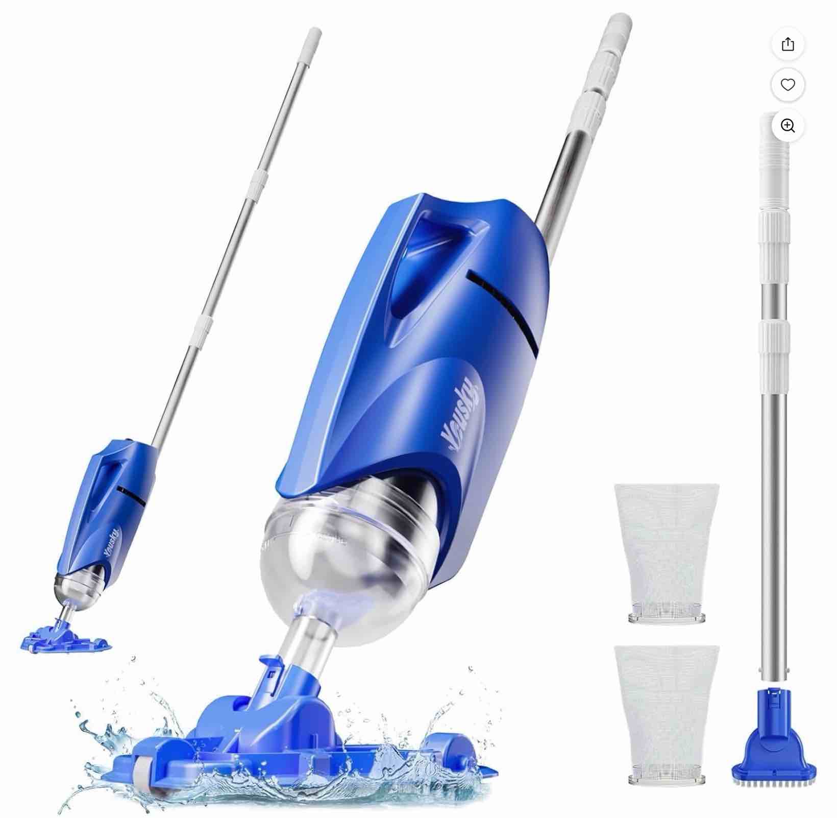 2025 upgraded handheld pool vacuum cleaner for above ground & inground pools - cordless pool cleaner w/18.5gpm suction, telescoping pole(20-69in), 2 brush heads - ideal for spas & hot tubs