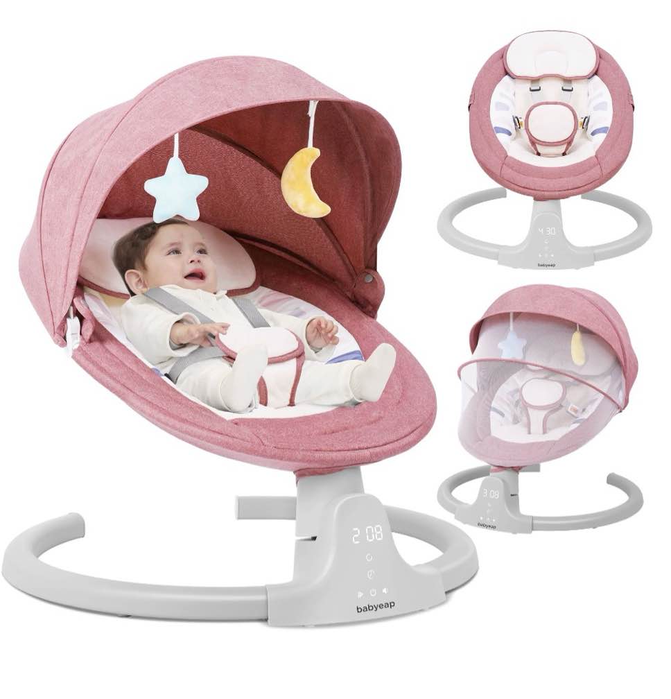 babyeap baby swing for infants - app remote bluetooth control, 5 speed settings, 10 lullabies, pink