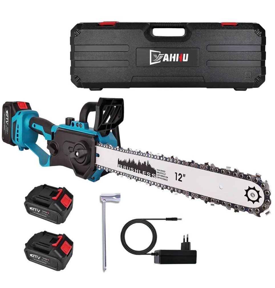 yahhu 12 inch cordless chainsaw with oiler system, 21v electric handheld chainsaw for tree trimming, wood cutting, outdoor yard work