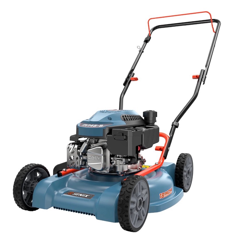 senix gas lawn mower 18in cutting blade / 19in cutting deck 144cc 4-cycle engine push mower with side discharge