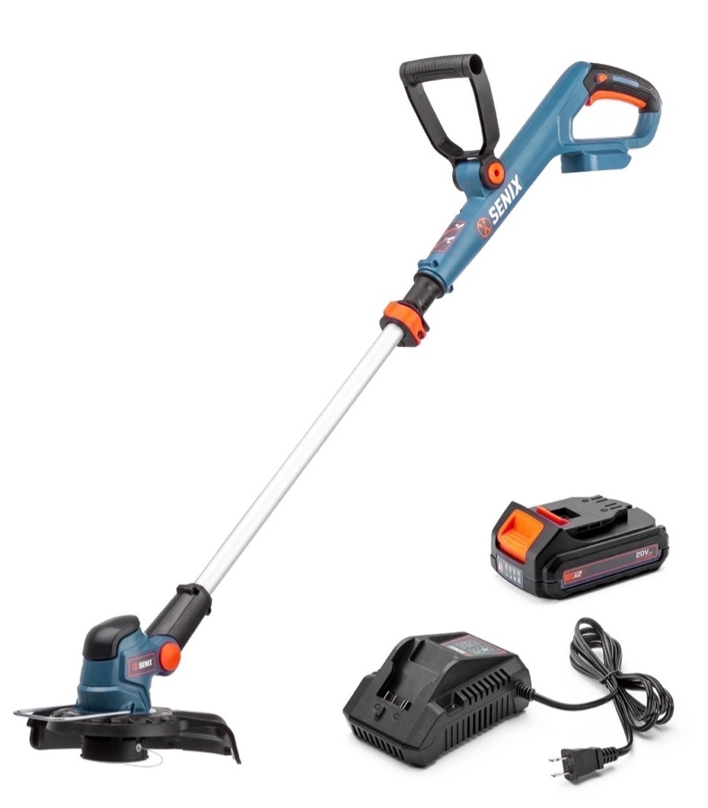 senix 20 volt max* 10-inch cordless grass string trimmer rotating & telescopic shaft for trimming and edging adjustable head (battery & charger included) gtx2-m