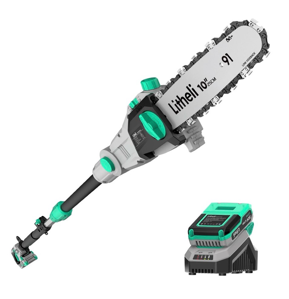 litheli 20v 10? cordless pole saw telescopic for tree trimming with 2.0ah battery & charger