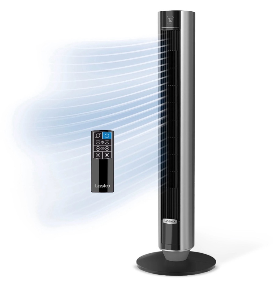 lasko 40 oscillating tower fan with remote 12-speed dc motor black tdc401