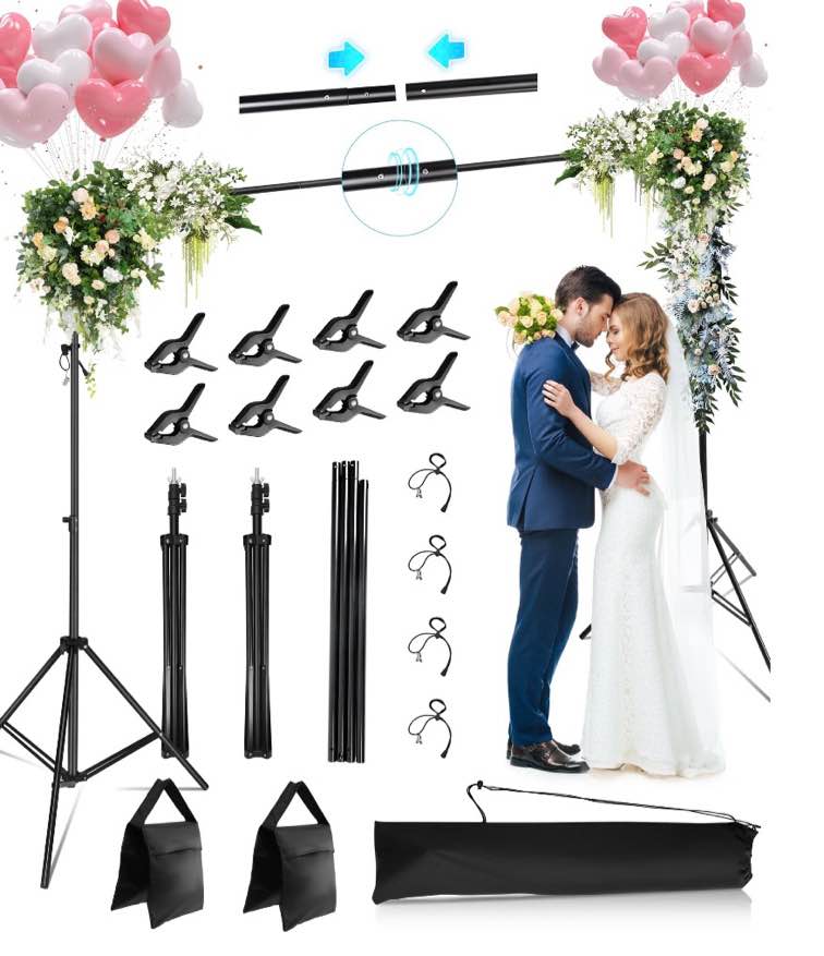 reloive backdrop stand,10x7ft(wxh) photo studio adjustable background stand support kit with 8 clamps, 2 sandbags,4 string clips,and carry bag for parties, events decoration, wedding, photography