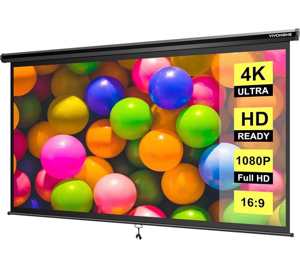 specstar 100 inch manual pull down projector screen  16:9 hd retractable projector screens for movie home theater cinema office video game  black