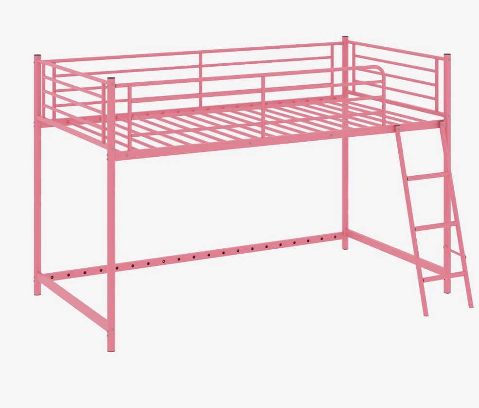 zimtown junior metal twin loft bed, pink
