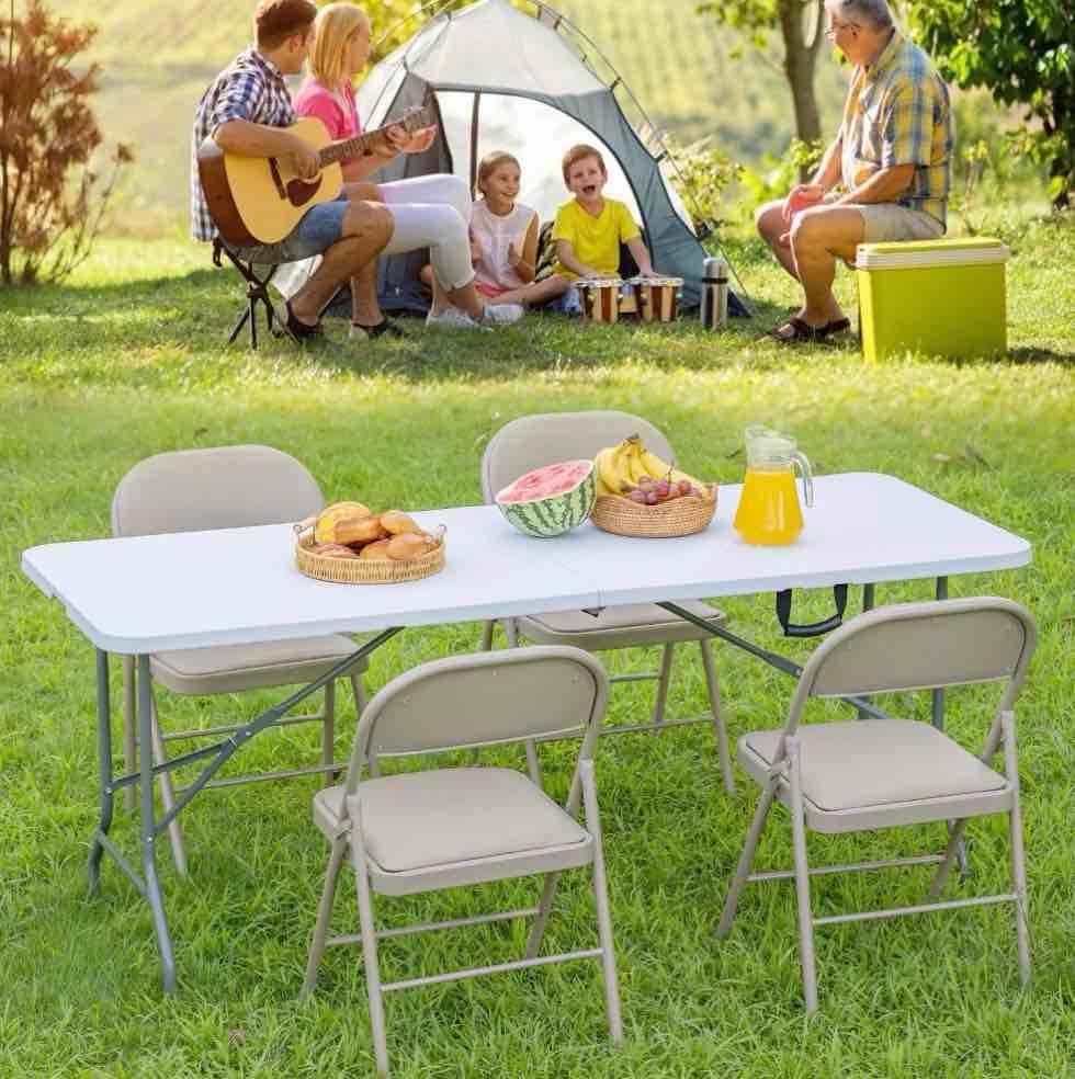 edx folding table, outdoor indoor heavy duty portable with carrying handle for camping, white,27.56"w x 70.89"d x 29.32"h
