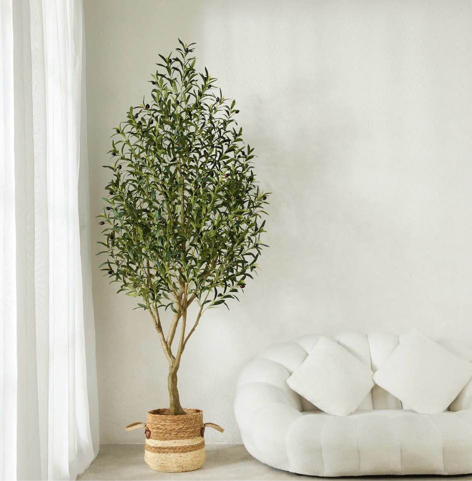 7ft fuller artificial olive tree in pot, artificial olive plants with fruits, realistic indoor outdoor plants for home decor housewarming gift