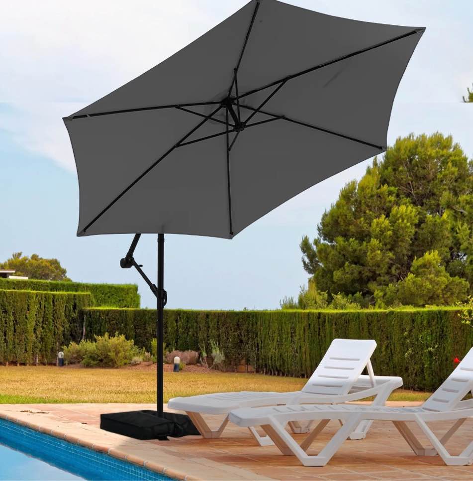 autlaycil 10 ft cantilever offset outdoor patio umbrella with base stand rotate and tilt grey