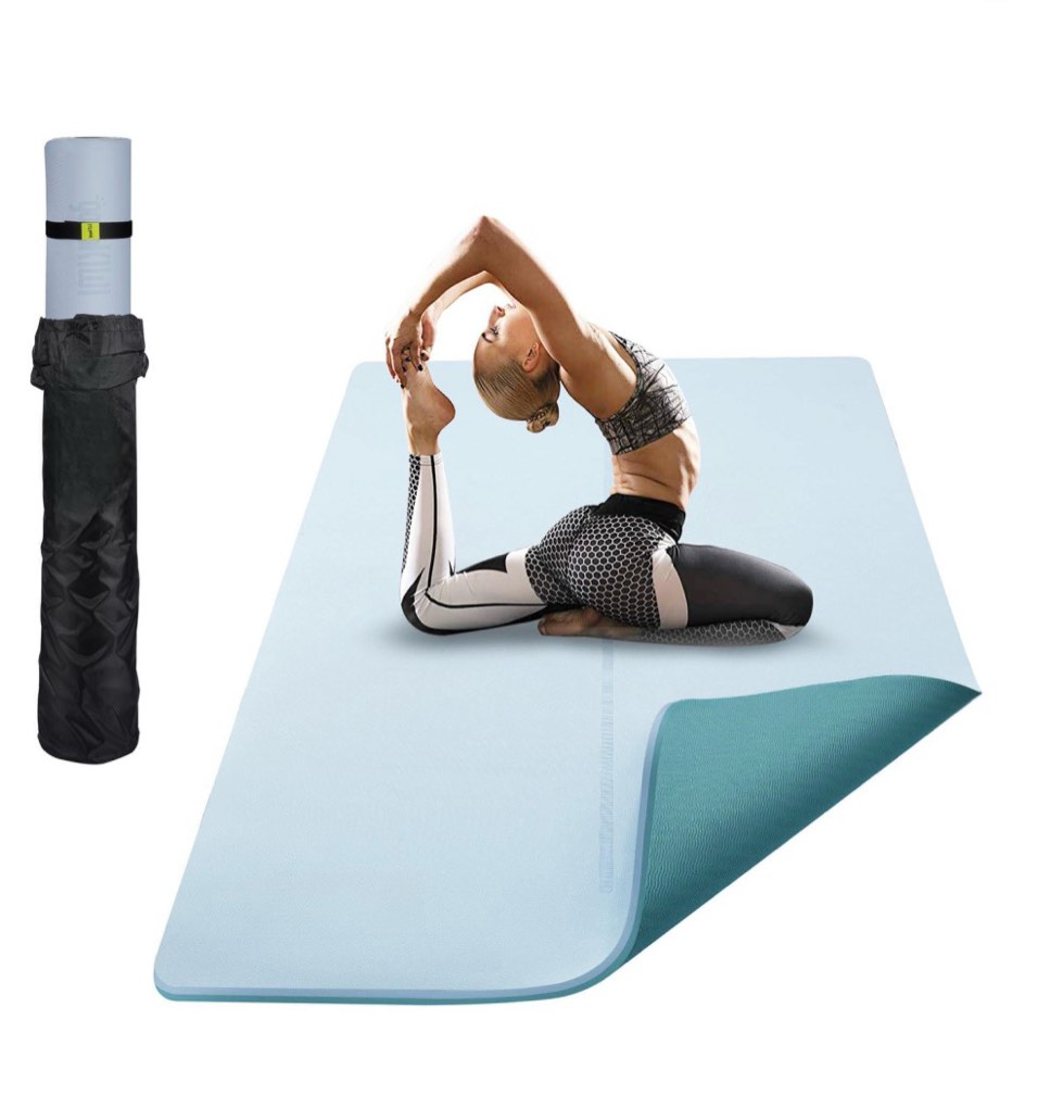 extra wide 6ft yoga mat with non-slip surface - 1/4 inch thick exercise mat for home gym pilates & stretching + resistance bands & carry bag