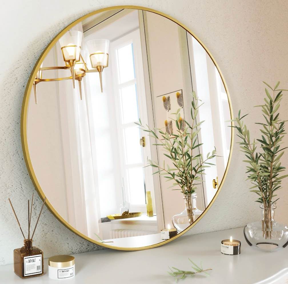 beautypeak 36 wall mirror bathroom mirror wall mounted round mirror gold
