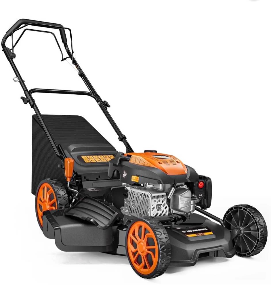 efurden 21" 170cc gas self-propelled lawn mower, 3-in-1, 7-height adjustment, 10" rear wheels, 17 gal bag