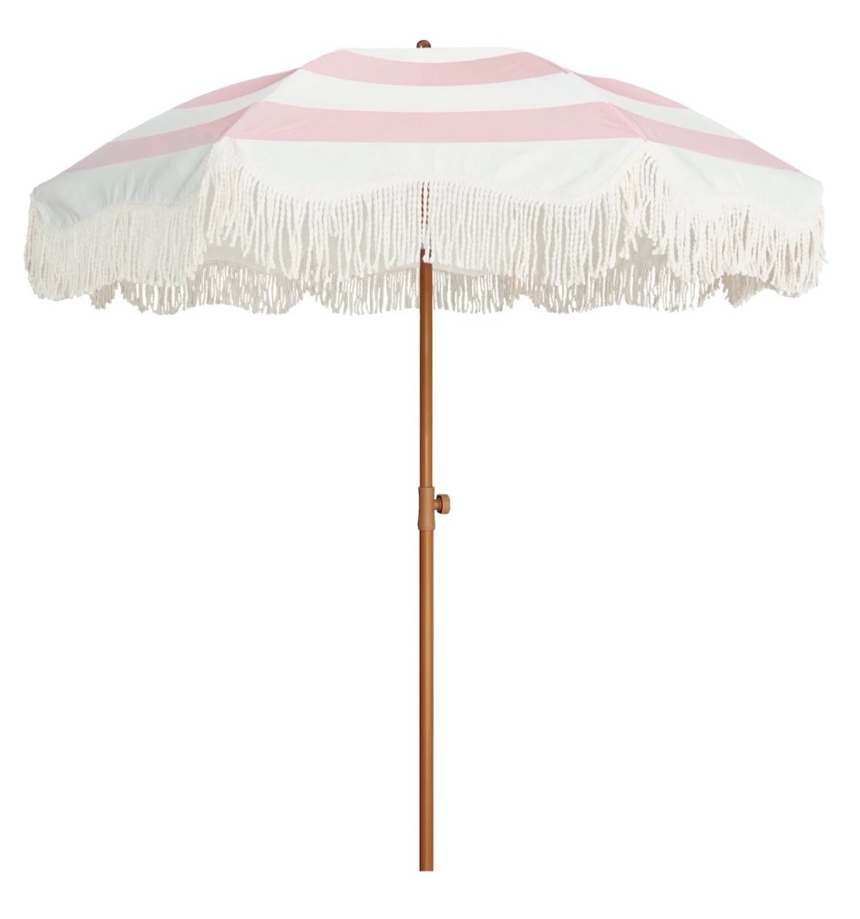 ammsun 6.5ft patio umbrella upf50+ with boho fringe tassel tilt pole for outdoor picnic,pink stripes