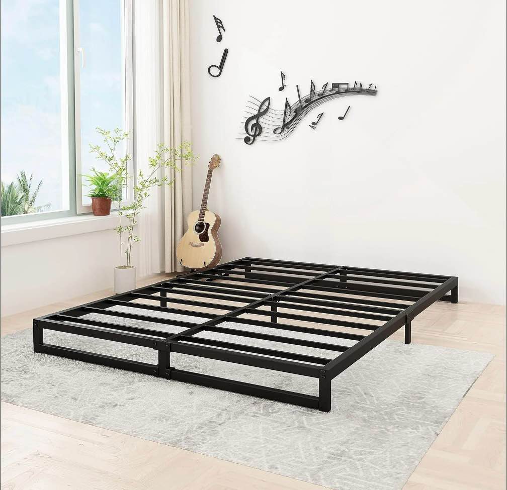 lutown-teen 6 inch bed frame queen size heavy duty steel slat support metal platform queen bed frame no box spring needed, easy assembly, black