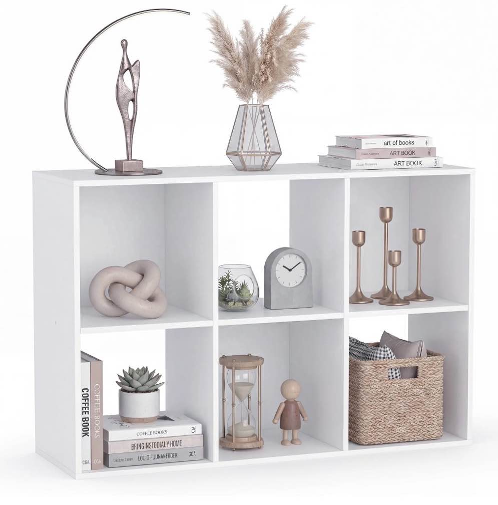 concetta 6 cube storage organizer, open corner bookshelf with removable back panels for living room bedroom office, 24*12*36 inches, white