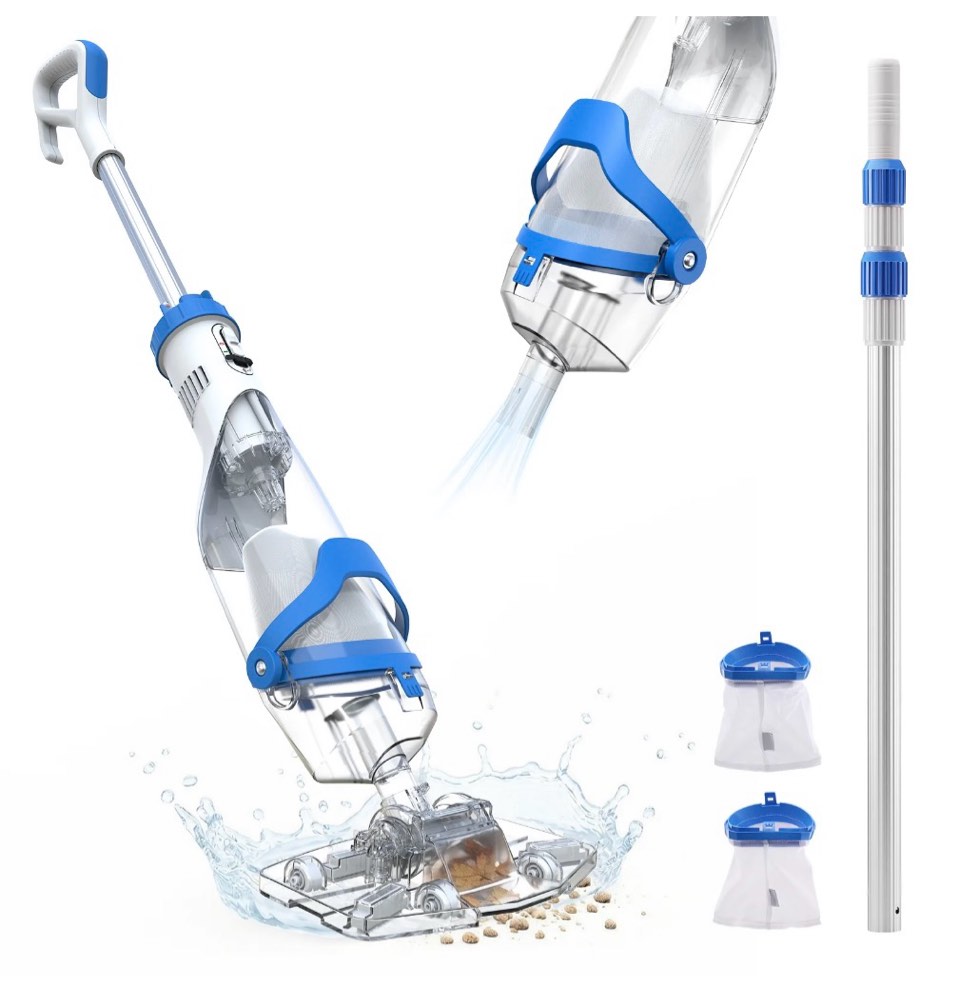 syvio 40w cordless handheld pool vacuum cleaner, 18.5 gpm rechargeable pool vacuum, 75 min runtime, 2 hr fast charging for pool, spa & hot tub with 87.5" telescopic pole