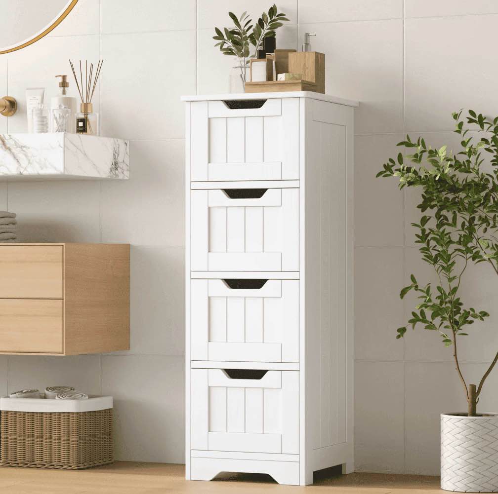 homfa bathroom storage cabinet free standing narrow cabinet with 4 drawers entryway storage organizer for living room bedroom white