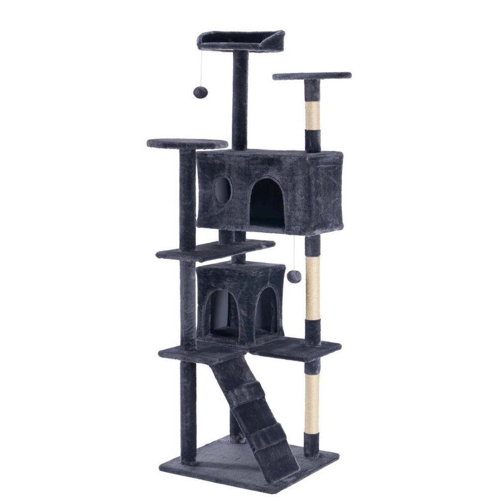 edx 80" cat tree tower for indoor cats, multi-level durable cat climbing tower, large pet house with natural sisal scratching post, cozy condo, extended platform, basket, kitten toy, dark grey